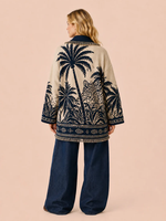Mode Automne-Hiver Vente en Gros Femmes Vintage Jacquard Cocotier Manches Longues Bohème Long Cardigan en Laine