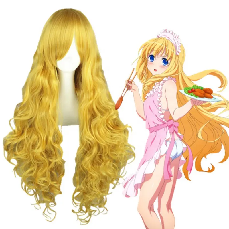 Touhou Project Watatsuki No Toyohime Wig Cosplay Light Gold Synthetic Anime Lolita Wig High Quality 80cm Long Body Wave 1PC