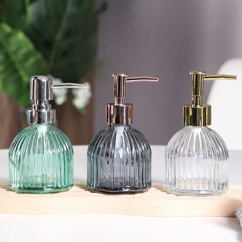 200ml di shampoo trasparente design a strisce per la casa con bottiglia di vetro vuota sapone per le mani