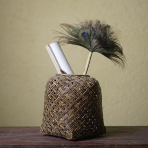 Bamboo Woven Basket Polygon Shape Standing Type For Storage Living Room <b>Office</b> Organizer Anji Origin - Product Image 1