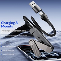 Cable USB C 3 en 1 de 60W con Soporte Plegable para Teléfono, Carga Rápida PD, Cable de Datos Trenzado Tipo C a USB C para Smartphone y Tablet