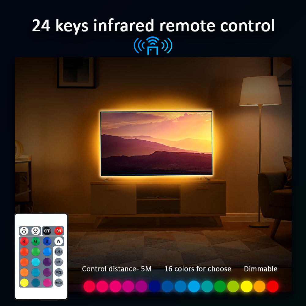 Battery Powered LED Strips Light 24 Key Infrared Remote Controlled 5V 2835 5050 Interior TV Backlight Decora R+G+B LED Lights · image 4