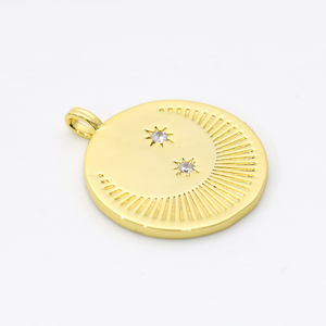 Di alta qualità CZ Micro pavè luna <span class=keywords><strong>stella</strong></span> <span class=keywords><strong>del</strong></span> <span class=keywords><strong>nord</strong></span> sulla moneta rotonda ciondolo Zirconia cubica Charm per la creazione di gioielli - Product Image 3