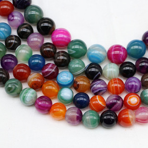 Perles d'agate naturelle rayée, pierres rondes multicolores pour bracelets DIY, vente en gros - Product Image 2