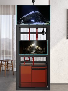 Under Cabinet Fish <strong>Tank</strong> <strong>for</strong> <strong>Turtles</strong> Double Layer Stream Design Glass Material No Water Change Customizable Ultra White - Product Image 3