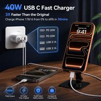 Chargeur Mural USB-C Rapide 40W 4 Ports PD/QC 3.0 Adaptateur 110V pour iPhone 17/16/15/14/13/12 Pro Max & iPad Galaxy S25 Lot de 2