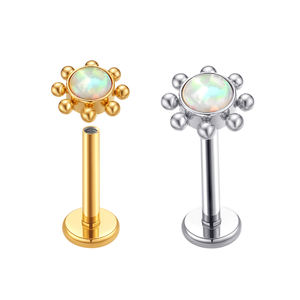 2023 Venta al por mayor Opal 16G Labret de tit nio Roscado internamente 18K <span class=keywords><strong>Gold</strong></span> labret Piercing Stud Pendientes Joyería Cartílago perforado - Product Image 1