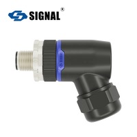 Connecteur coudé mâle/femelle M12 à codage F SIGNAL Aerospace, indice de protection IP68, plaqué or cuivre, verrouillage à vis, boîtier PA66+GF, alimentation