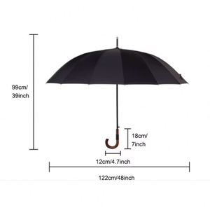Parapluie de golf de haute qualité, 27 pouces, 16 baleines, coupe-vent, avec impressions de logo personnalisées, imperméable, simple couche, poignée à crochet en bois - Product Image 2