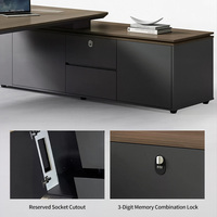 Bureau de direction en forme de L avec plateau en bois, pieds en métal, armoire latérale, installation à gauche ou à droite, pour bureau de direction, mobilier de bureau