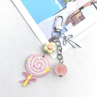 Porte-clés Sucette en Acrylique Adorable avec Breloque Fleur, Perle et Nœud Papillon, Style Bonbon Sucré, Pendentif de Sac, Accessoire de Mode Décoratif