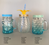 Pot Mason en verre carré coloré de 16oz avec poignées Pot Mason à jus de 480ml avec paille