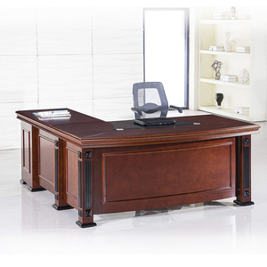 QS-OD-VE04 L Shape Classical Wood Veneer Office <strong>Desk</strong> Open Grain <strong>Walnut</strong> Veneer Executive <strong>Desk</strong> - Product Image 1