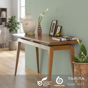 Bureau d'écriture pliable en teck massif avec style vintage contemporain, finition naturelle, design moderne pour meubles de maison - Product Image 3