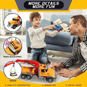 Ensemble de jouets de camion de remorquage comprenant une voiture de course, une voiture tout-terrain <span class=keywords><strong>en</strong></span> métal, une camionnette <span class=keywords><strong>en</strong></span> métal, des panneaux de signalisation, un camion <span class=keywords><strong>jouet</strong></span> avec crochet, son et lumière - Product Image 3