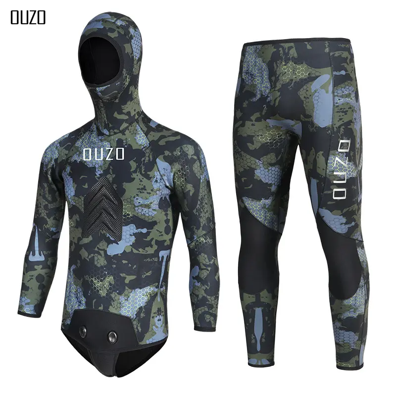 7MM spearfishing wetsuit CR smooth skin diving suit OUZO split camouflage cold and warm thick free diving fishing suit