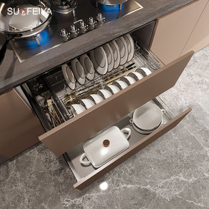 SOFEYIA Armoire de cuisine éthiopienne moderne sur mesure <span class=keywords><strong>MDF</strong></span> <span class=keywords><strong>laque</strong></span> Design plat avec robinet de charnière de porte en verre pour hôtels Chine - Product Image 6