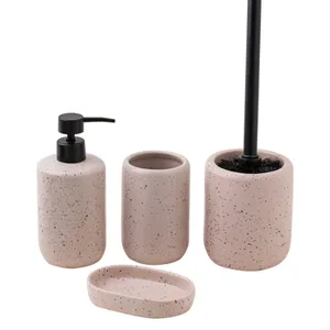 Ceramic Flesh Pink Low-Profile Bathroom Set Soap Dispenser and Soap Dish Best Match Toilet Brush Mouthwash Cups