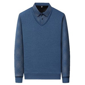 Maglione da Uomo con Fodera in Pile, Finto Due Pezzi, Maniche Lunghe, Colletto Rovesciato, Stile Business Casual, Caldo per Autunno e Inverno - Product Image 1