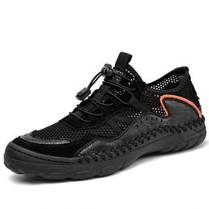 Baskets en maille à lacets respirantes, bout rond, semelle extérieure en caoutchouc, semelle intermédiaire en EVA, toutes saisons, couleur unie, chaussures pour hommes - Product Image 3