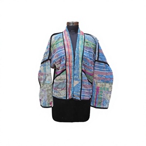 Veste matelassée vintage Kantha faite à la main avec col châle, 100 % coton, courte, respirante, écologique, séchage rapide, automne-hiver, décontractée - Product Image 1