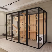 Vente chaude Munti-functioanl Pet House Chat Villa Cadre En Alliage D'aluminium Avec Verre Trempé De Luxe Espace Chambre Chat Cage À Oiseaux