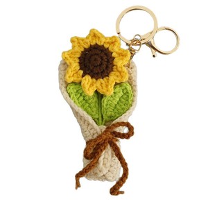 Crochet hoa Keychain handmade hướng dương Daisy Tulip vòng chìa khóa dễ thương dệt kim túi quyến rũ Crochet hoa Mặt dây chuyền Quà Tặng - Product Image 5