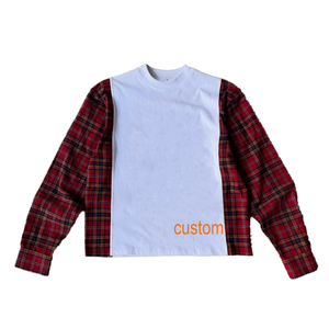 <b>Patchwork</b> Long Sleeve 100% Cotton Men's T-<b>Shirt</b> Custom Casual Tee - Product Image 1