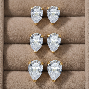 Fashion 925 Sterling <b>Silver</b> 14K Gold Plated Pear Cut Zircon <b>Stud</b> Earrings For Women Wedding Anniversary Party Gift - Product Image 1