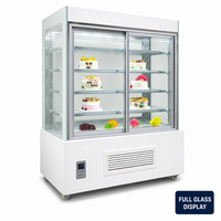 Vitrine réfrigérée commerciale en marbre et verre incurvé pour gâteaux et pâtisseries, avec refroidissement par ventilateur, écran LED, sans givre, pour boulangerie et supermarché