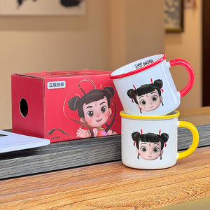 Tasse en céramique Nezha avec poignée, design de dessin animé, pour filles, cadeau d'anniversaire, usage domestique ou au bureau, tasse individuelle - Product Image 2