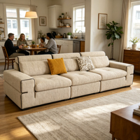 Ensemble de canapés sectionnels compacts et durables en toile, garnissage en éponge, design carré moderne, gain de place pour les petits appartements et villas