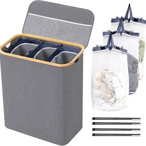 Diseño personalizado 145L Rectangular plegable de bambú grande 3 <span class=keywords><strong>bolsa</strong></span> de almacenamiento impermeable cesta de <span class=keywords><strong>ropa</strong></span> <span class=keywords><strong>sucia</strong></span> - Product Image 3