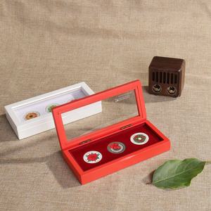 Porte-monnaie en bois boîte de rangement de pièces de monnaie affichage en bois acrylique couvercle transparent charnière rouge bleu blanc chocolat Carton fait à la main Laser Logo - Product Image 5