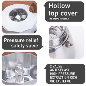 Cafetera <span class=keywords><strong>Moka</strong></span> de Aluminio de 2 Válvulas, Extracción de Alta Presión, <span class=keywords><strong>Crema</strong></span> Abundante, Tapa Hueca Transparente Anti-Salpicaduras, Cafetera Espresso para Estufa - Product Image 3