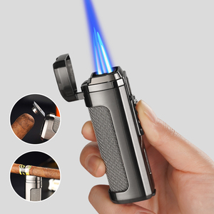 Encendedor de Cigarros para Hombre con <span class=keywords><strong>Triple</strong></span> Llama Azul, Soporte Lateral de Malla de Acero Inoxidable Único y Ventana Visible de Combustible - Product Image 2