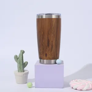Factory Sales Reusable Insulated Wooden Water Bottle With Lid Travel Mug Stainless Steel