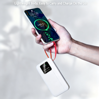 Batterie externe portable 10000mAh 22.5W à charge rapide avec câble Type-C intégré, affichage numérique, logo personnalisé
