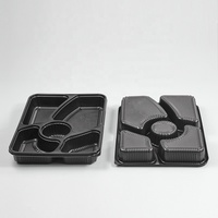 Contenants alimentaires jetables en PP noir pour bento, avec 4/5/6 compartiments, micro-ondables, pour salades et livraison à emporter