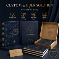 Carnet spirale personnalisé motif céleste bleu marine avec feuille d'or soleil lune étoile, conception sur mesure OEM ODM, commande en gros, usine