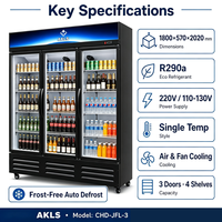 Réfrigérateur commercial à 3 portes vitrées pour boissons froides, jus, boissons gazeuses, pour supermarchés, magasins de proximité, bars, cafés