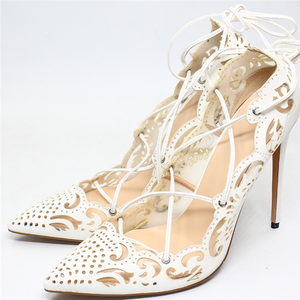 Size 44 Ankle Lace up Women Cut Out Dress <b>Shoes</b> Sexy Hollow Out Stiletto Sandals Summer Pumps - Product Image 2