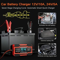 Chargeur intelligent à impulsions entièrement automatique 12V 10A/24V 5A avec écran LCD et connecteur, prise rouge