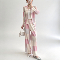 Ensemble plissé de qualité supérieure à livraison rapide, blazer color block de créateur et pantalon large pour tenue de villégiature, pour les boutiques mondiales