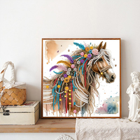 Kit de Peinture Diamant 5D à Perçage Partiel 30x30cm, Motif Floral Coloré, Plume et Cheval, Strass en Cristal, Art Diamant DIY, Décoration Murale pour la Maison