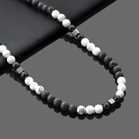 Collier pour homme, chaîne de choker élégante, accessoire de créateur, perles de pierres précieuses, nouveau collier bohème à la mode, pierre de lave énergétique, cadeau