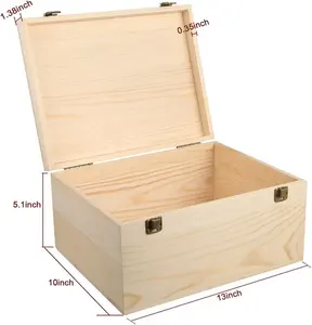 Stash Gift Packing Storage Candle Keepsake Box commercio all'ingrosso personalizzato rettangolo non finito in legno con manico con coperchio incernierato scatola in legno di pino