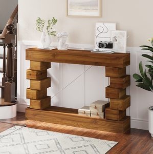 Mesa Consola Moderna de Madera Maciza con Almacenamiento y Acabado Natural Cálido - Product Image 4