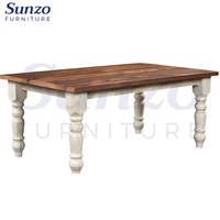 Table de salle à manger d'extérieur en bois massif de style farmhouse antique avec pieds amovibles