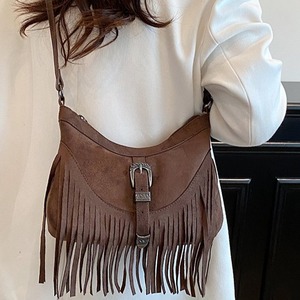 Sac à bandoulière vintage bohème à franges pour femme, sac hobo en daim PU avec pompon et boucle sculptée, sac fourre-tout décontracté - Product Image 4